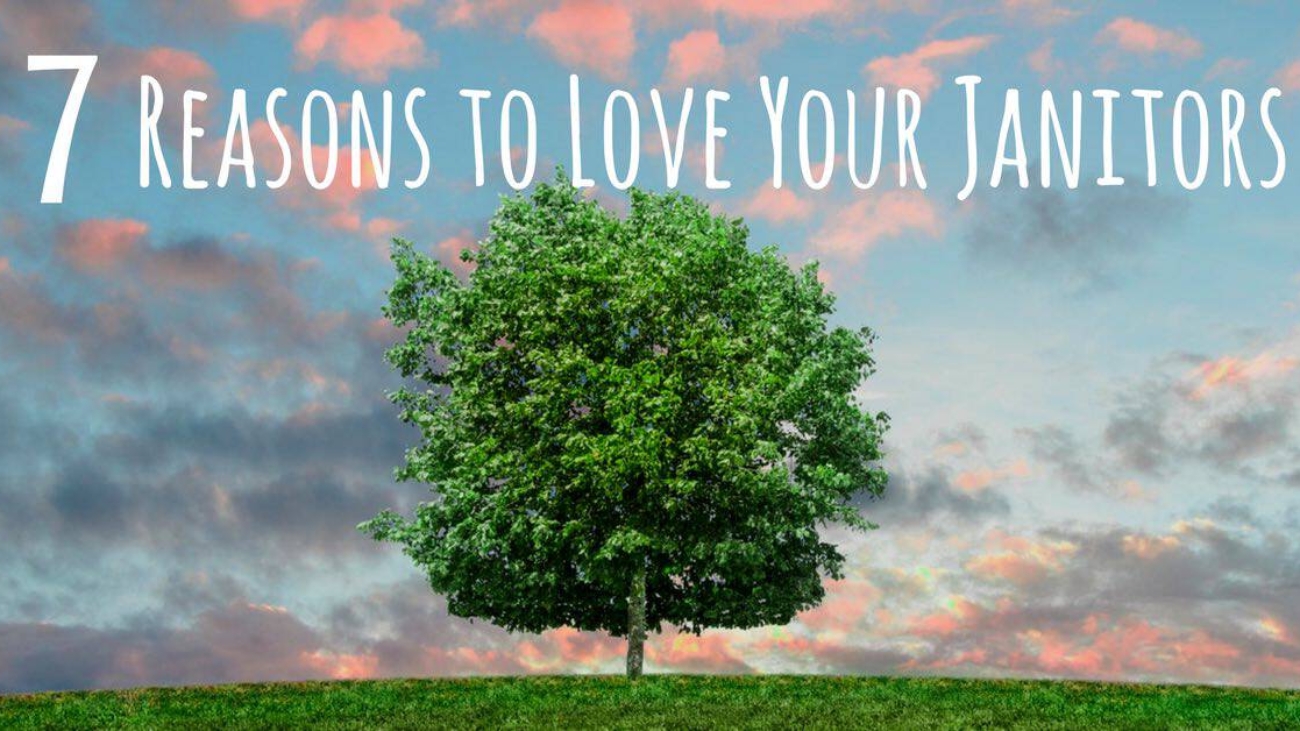 image of tree with text that reads 7 reasons to love your janitors